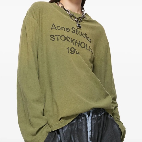ACNE STUDIOS Green Logo Relaxed Fit T-shirt top - Picture 7 of 7